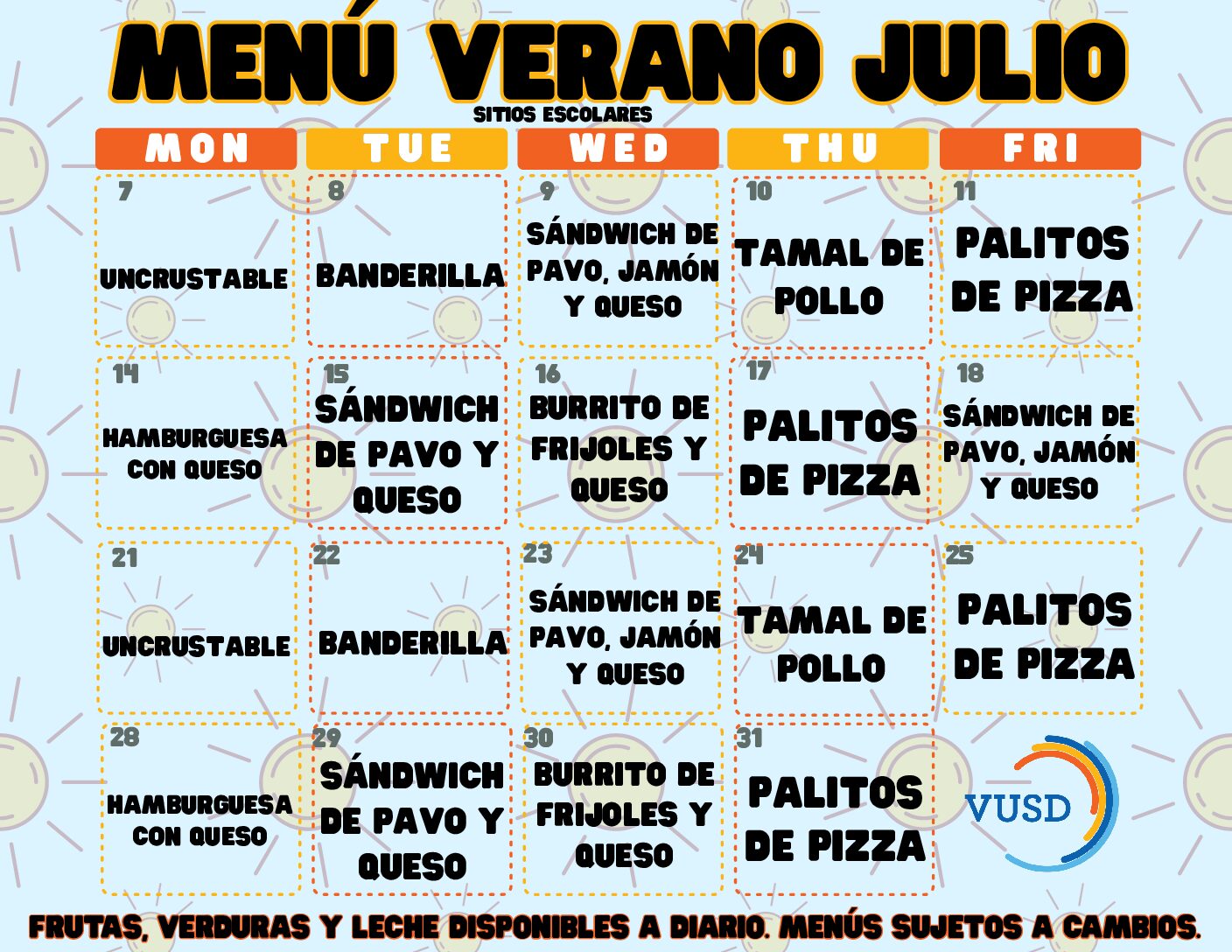 2025 Summer Menu Schools Spanish